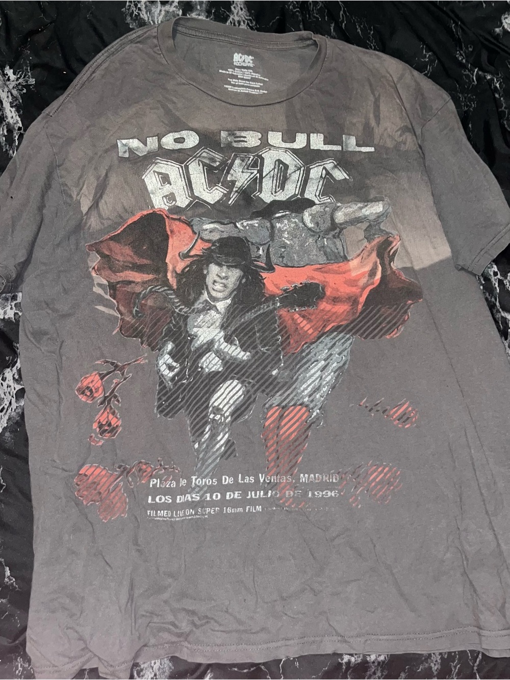 Vintage AC/DC No Bull Graphic Band Tee - dark gray & Red xxl